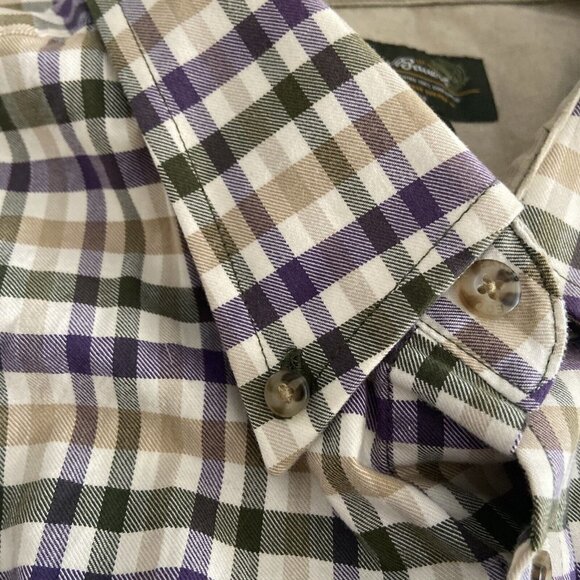 NWT Eddie Bauer Men L Check Beige Green Button Down Shirt Cotton - Picture 6 of 8